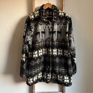 Sunbuster Nordic Reindeer Snowflake Vintage Fleece Button Down Jacket sz: L